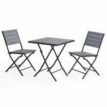 Elettra Grey Set - Kleiner Tisch und 2 Stühle aus lackiertem Metall und Polyholz für den Garten im Freien
