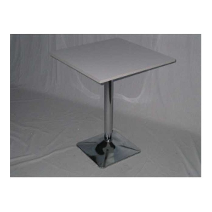 SATURNO Q - TAVOLO CON GAMBA CENTRALE CROMATA BASE QUADRATA E TOP IN NOBILITATO MELAMINICO