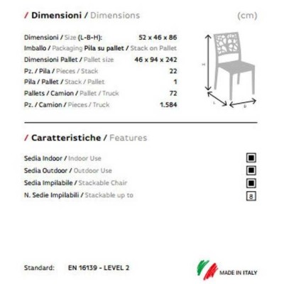 PARIS - SEDIA IN POLIPROPILENE IMPILABILE DA ESTERNO PER BAR, RISTORANTE, PISCINA, HOTEL GRAND SOLEIL